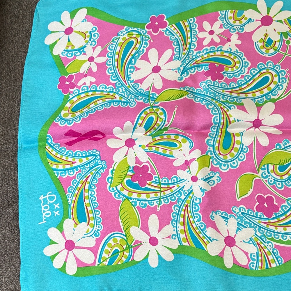 Lilly Pulitzer Vibrant Floral Paisley Scarf in Pink & Turquoise